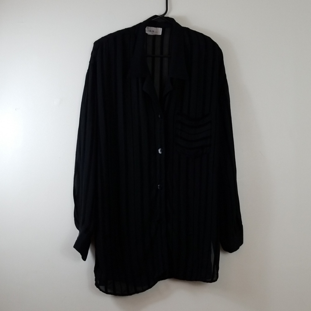 J.C Collection Sheer Black Top L
